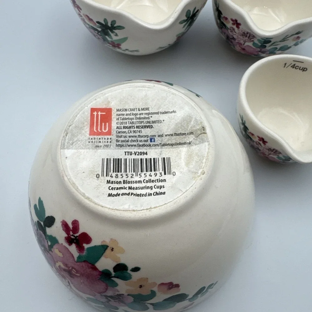 Mason Craft & More Floral Nesting Measuring Cups White Floral 4 Pc Set